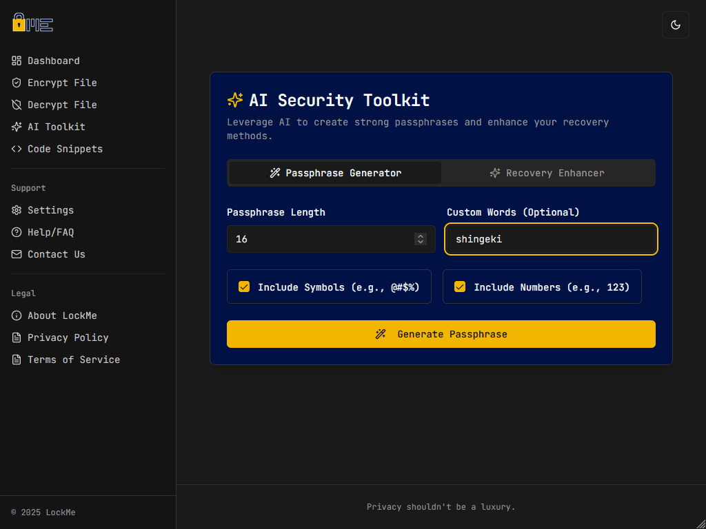 LockMe App Screenshot 4 - AI Security Toolkit