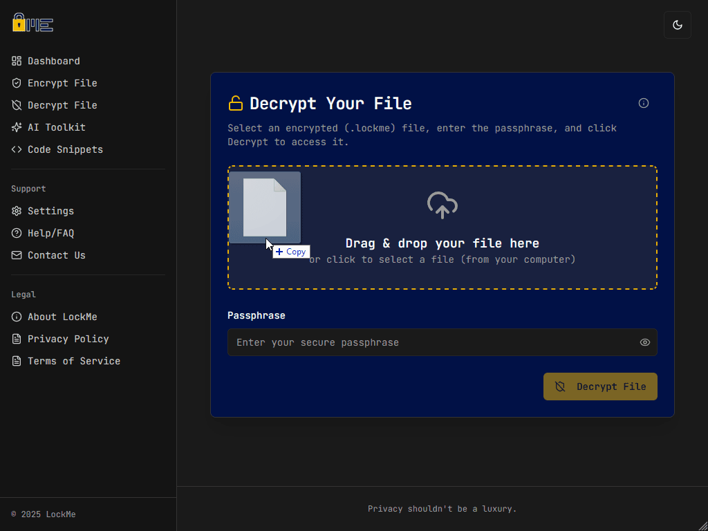 LockMe App Screenshot 3 - Decryption Process